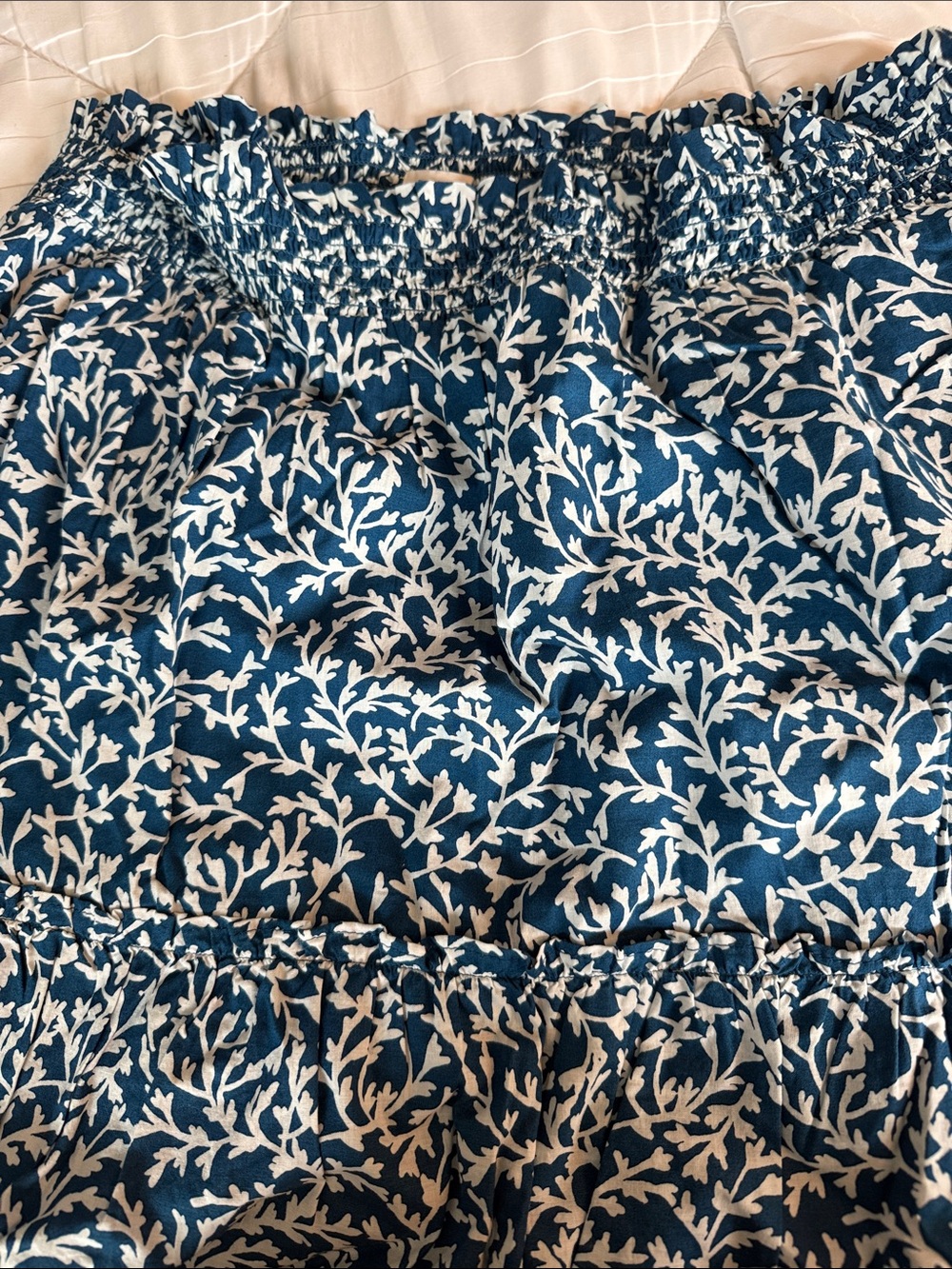 J. Crew Navy and White Floral Tiered Midi Skirt